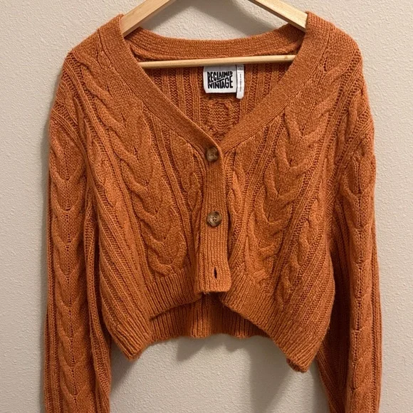 Reclaimed Vintage Rust Cable Knit Cardigan - Picture 4 of 7